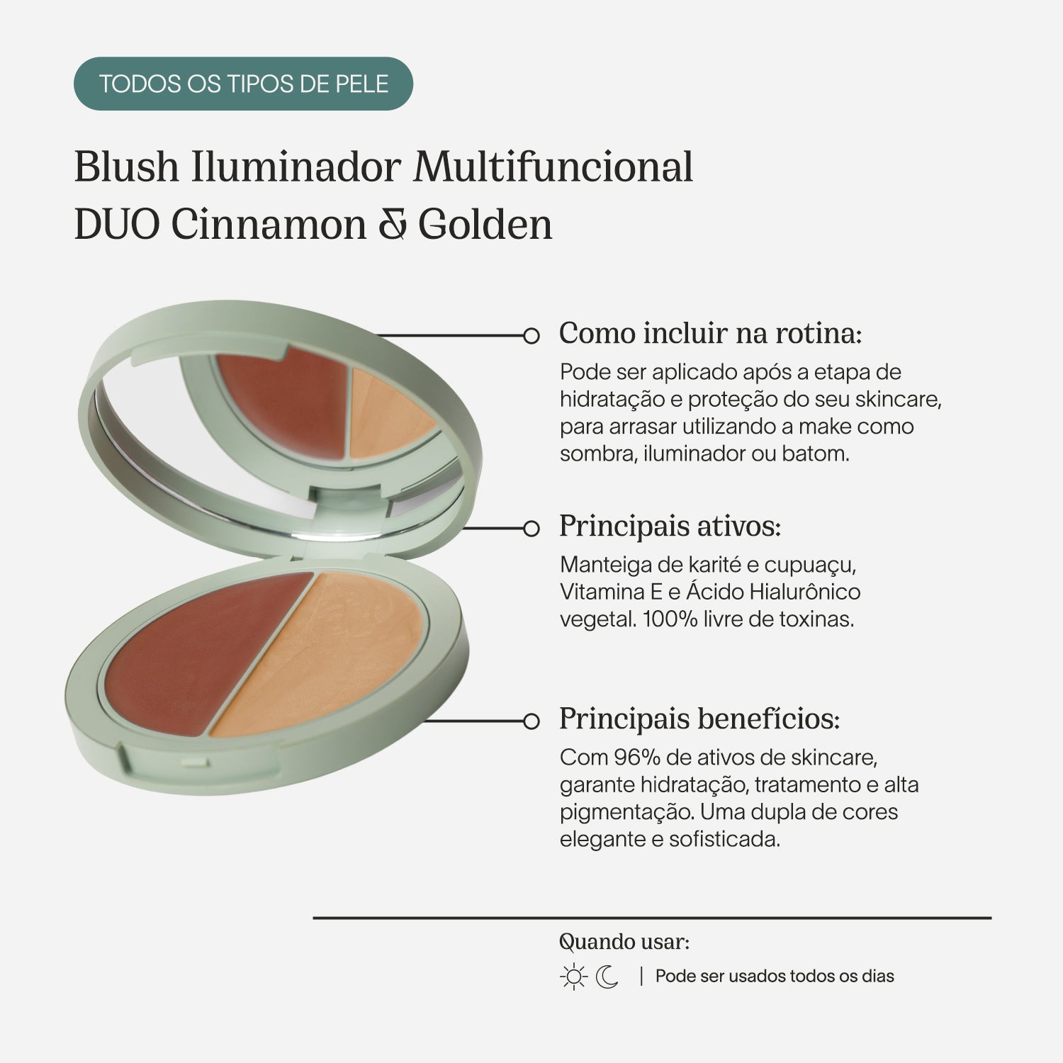 Refil Blush Iluminador Multifuncional | DUO Cinnamon & Golden